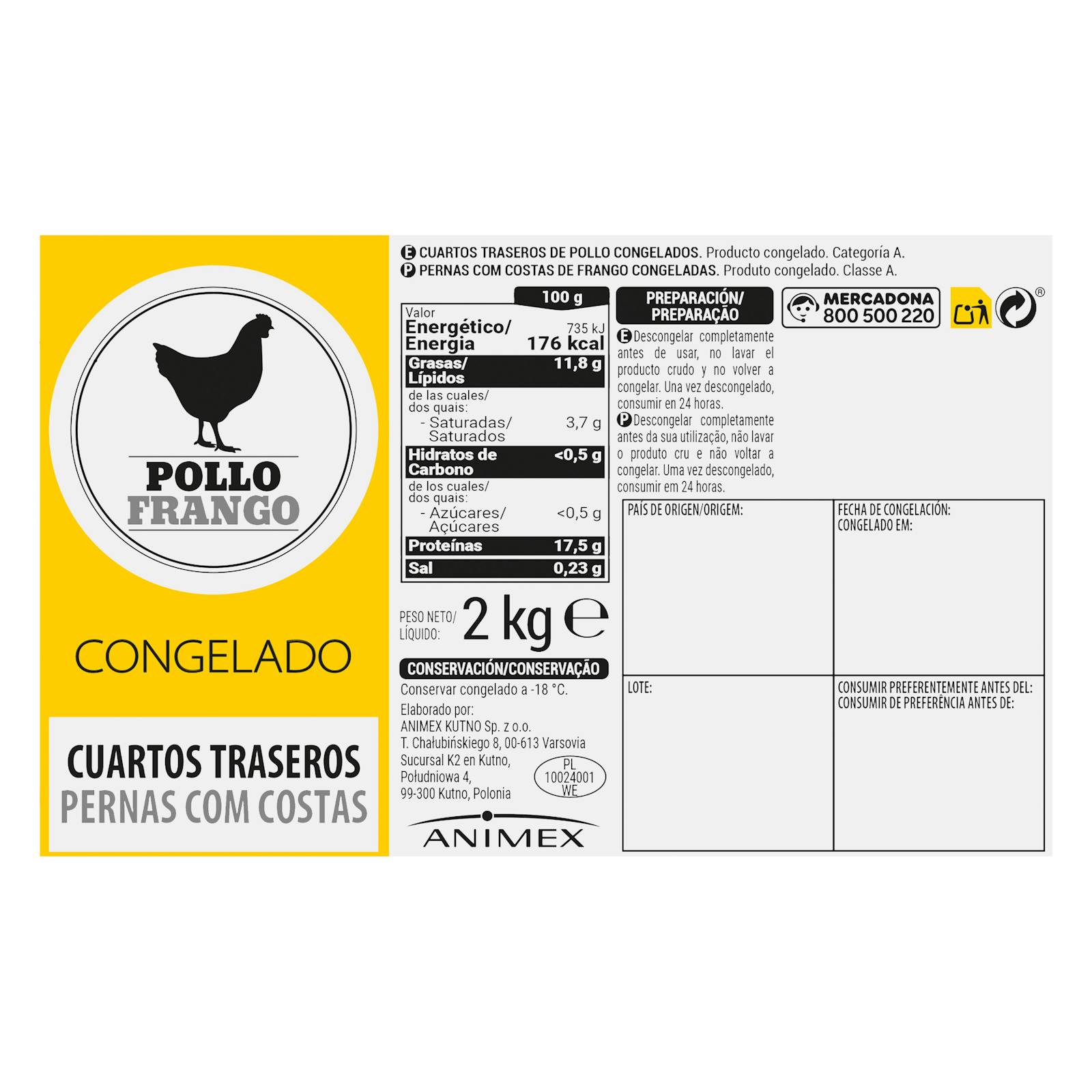 Quartiers arrière de poulet congelés