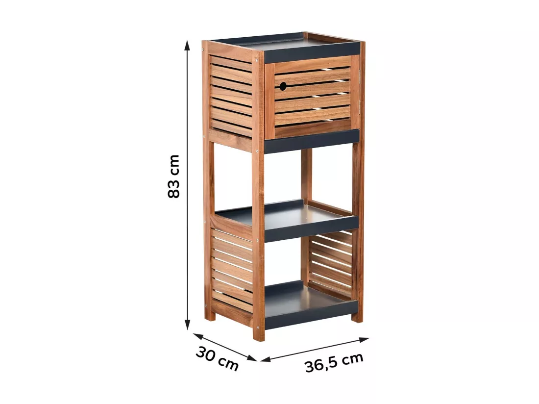 Meuble de rangement 1 Porte et 3 Étagères H 83 cm - Acacia