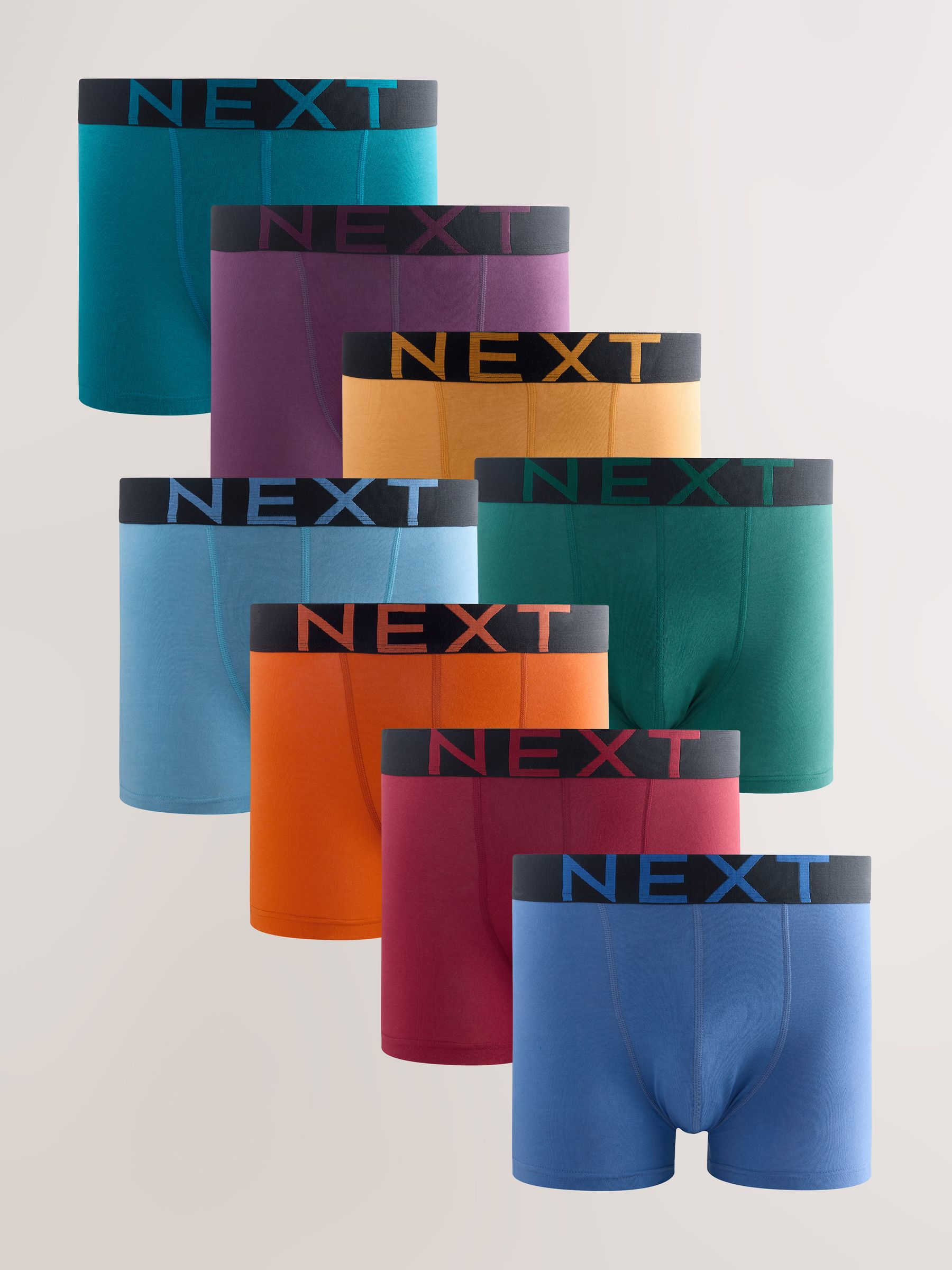 Zwart met felgekleurde taillebanden - Verpakking van 8 - Katoenrijke trunk boxers
