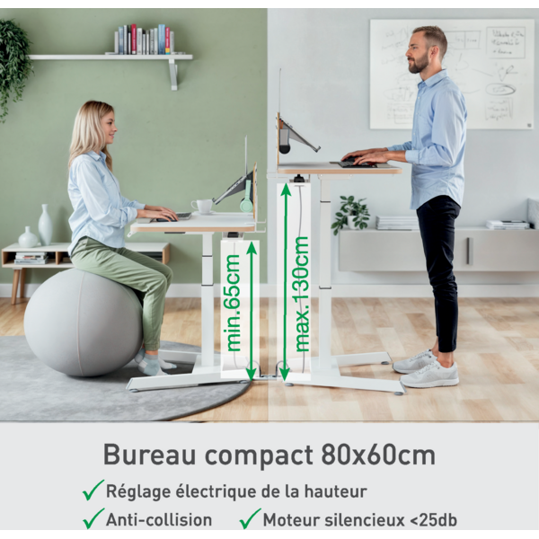 Bureau électrique compact - assis-debout - blanc - Leitz Ergo