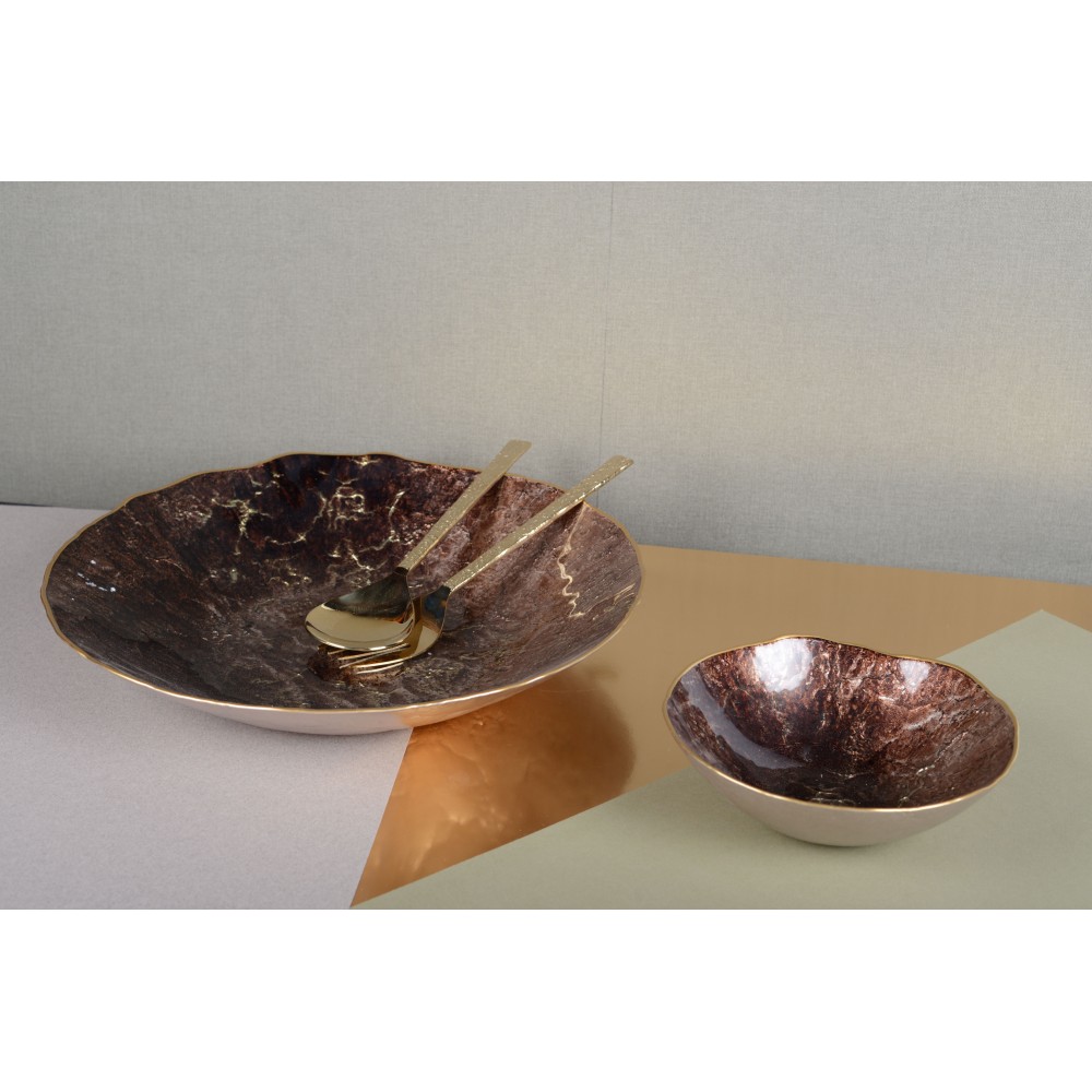 Bol marron avec bord dore 20cm