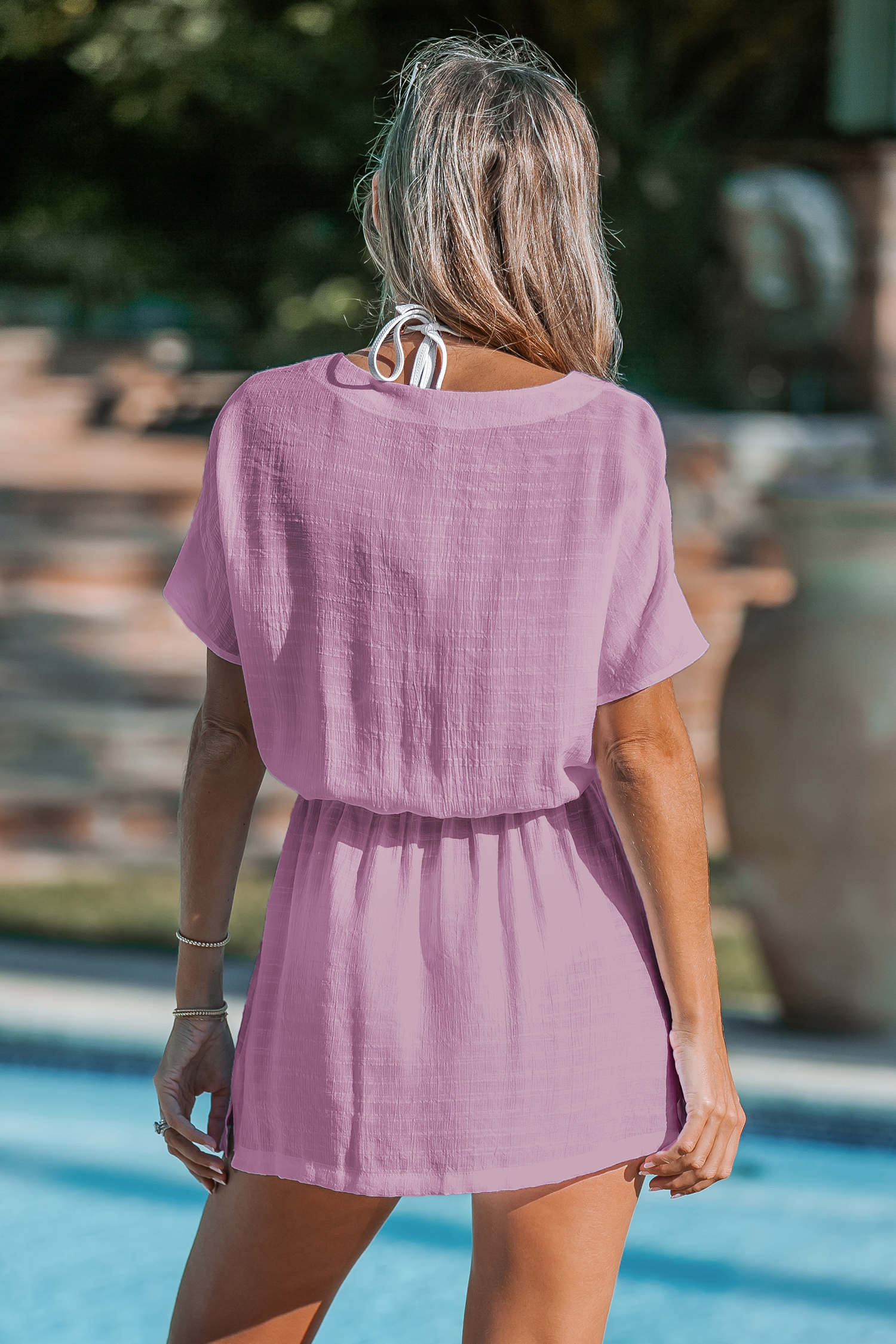 Robe cover up à manches courtes et col en V lavande