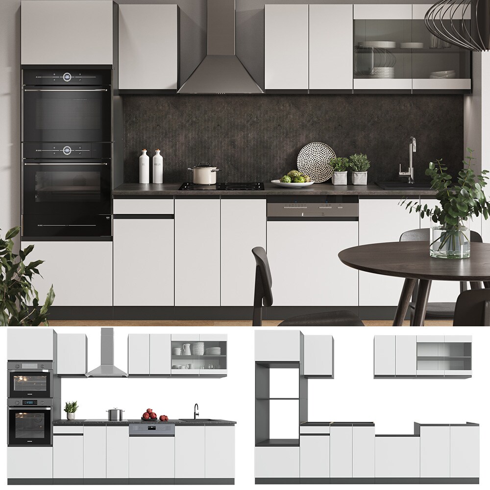 Vicco Küchenzeile Küchenblock Einbauküche R-Line J-Shape Anthrazit Weiß 300 cm modern Küchenschränke Küchenmöbel