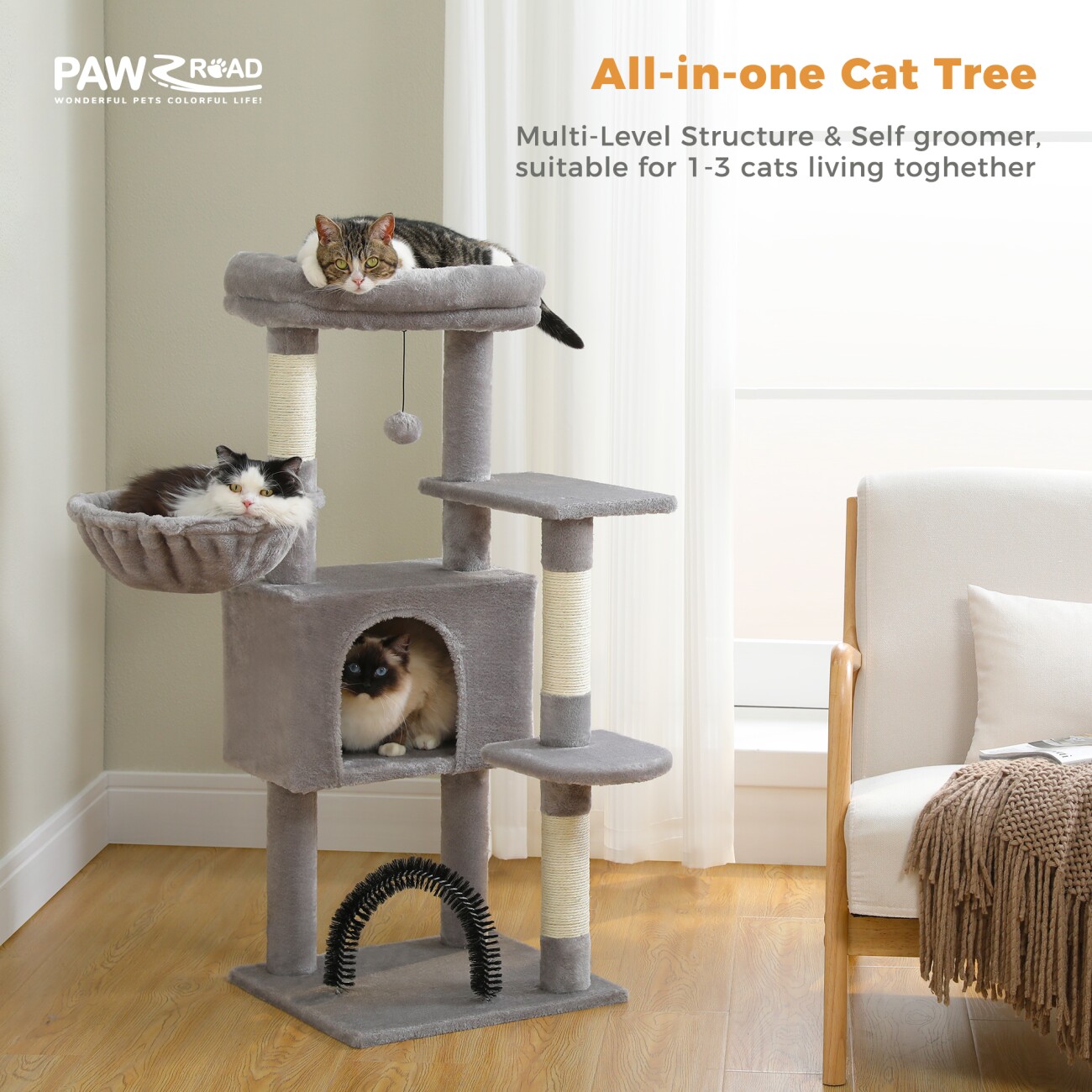 Pawz Road Kratzbaum 106 cm - mit Sisal & Spielbaum