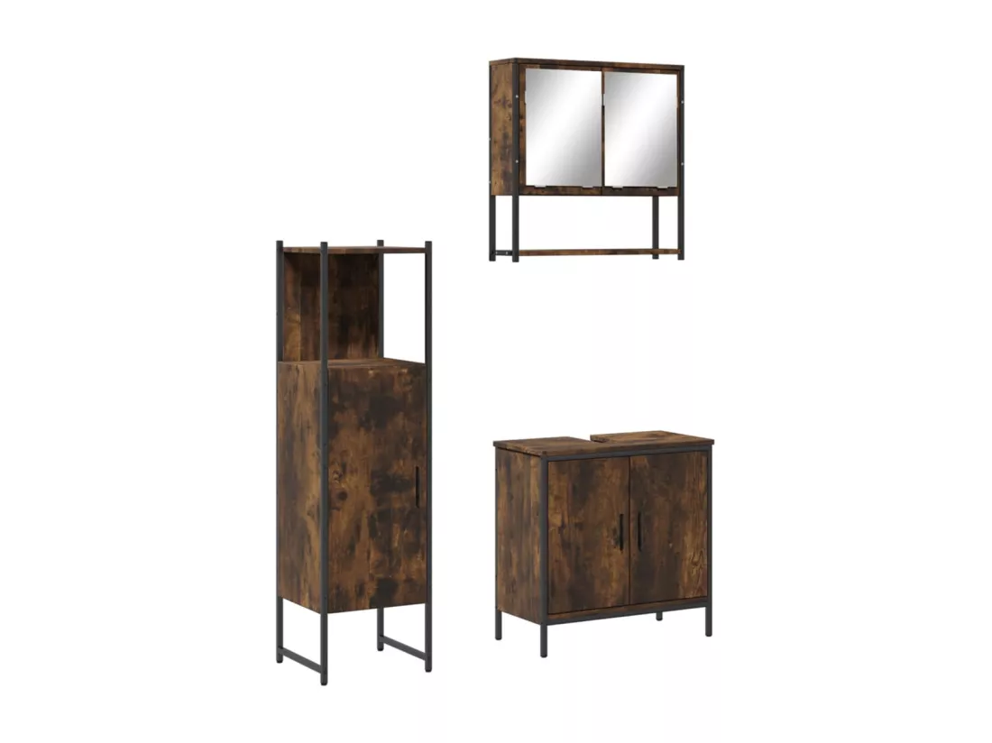 Ensemble de meubles de salle de bain 3 pcs Chêne fumé