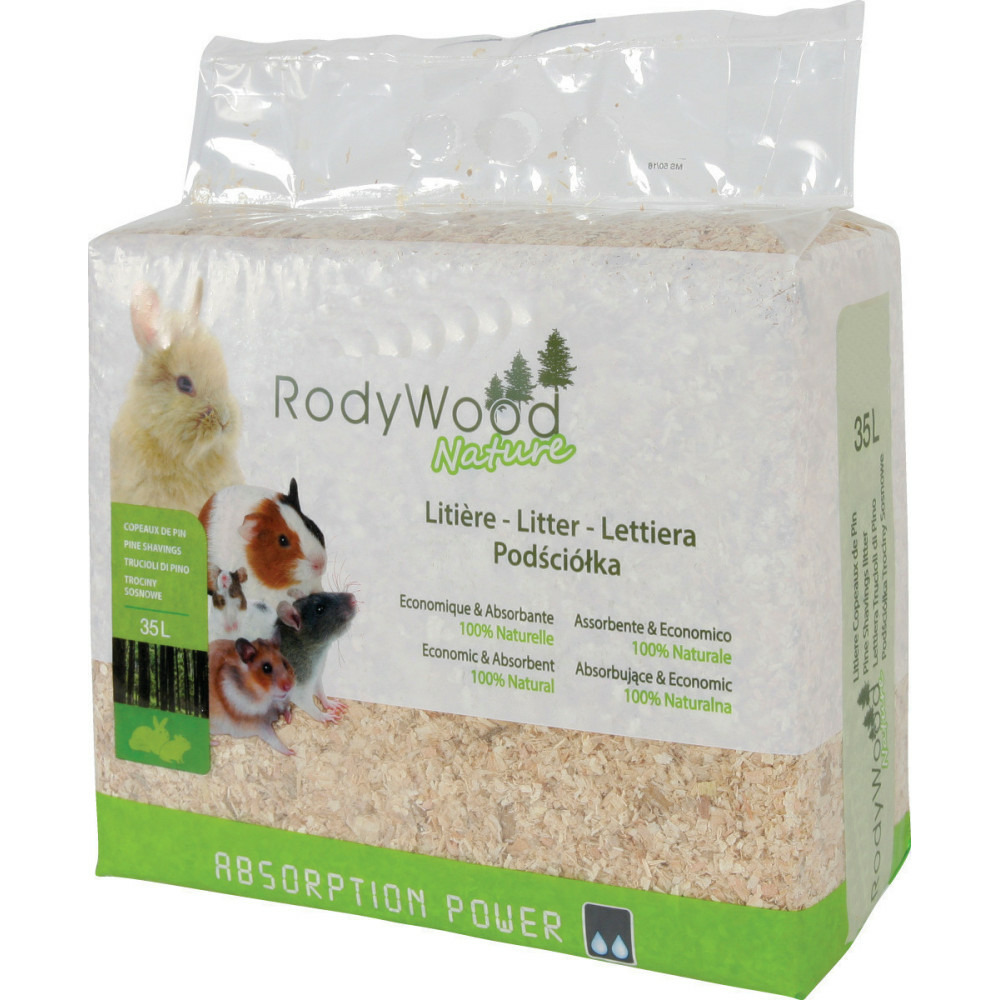 Litière rodywood nature 35 litres. Pour rongeur. Poids 1.862 kg.