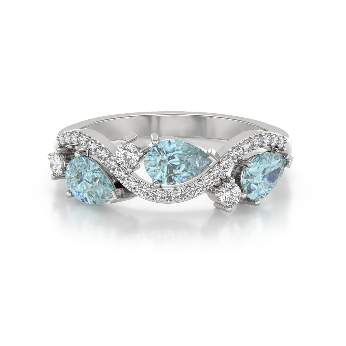Bague ADEN Or 585 Blanc Aigue-Marine et diamants 2.51grs