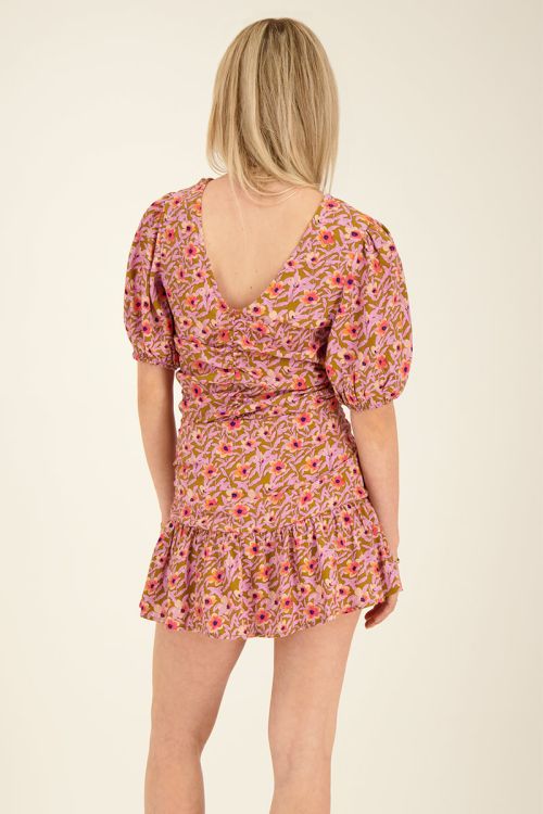 Groene top met lila bloemenprint
