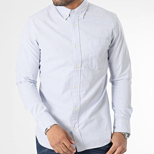 Chemise Manches Longues A Rayures Brook Oxford Bleu Ciel Blanc