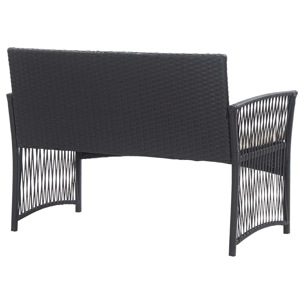 Salon de jardin meuble d'extérieur ensemble de mobilier 4 pièces avec coussin résine tressée noir