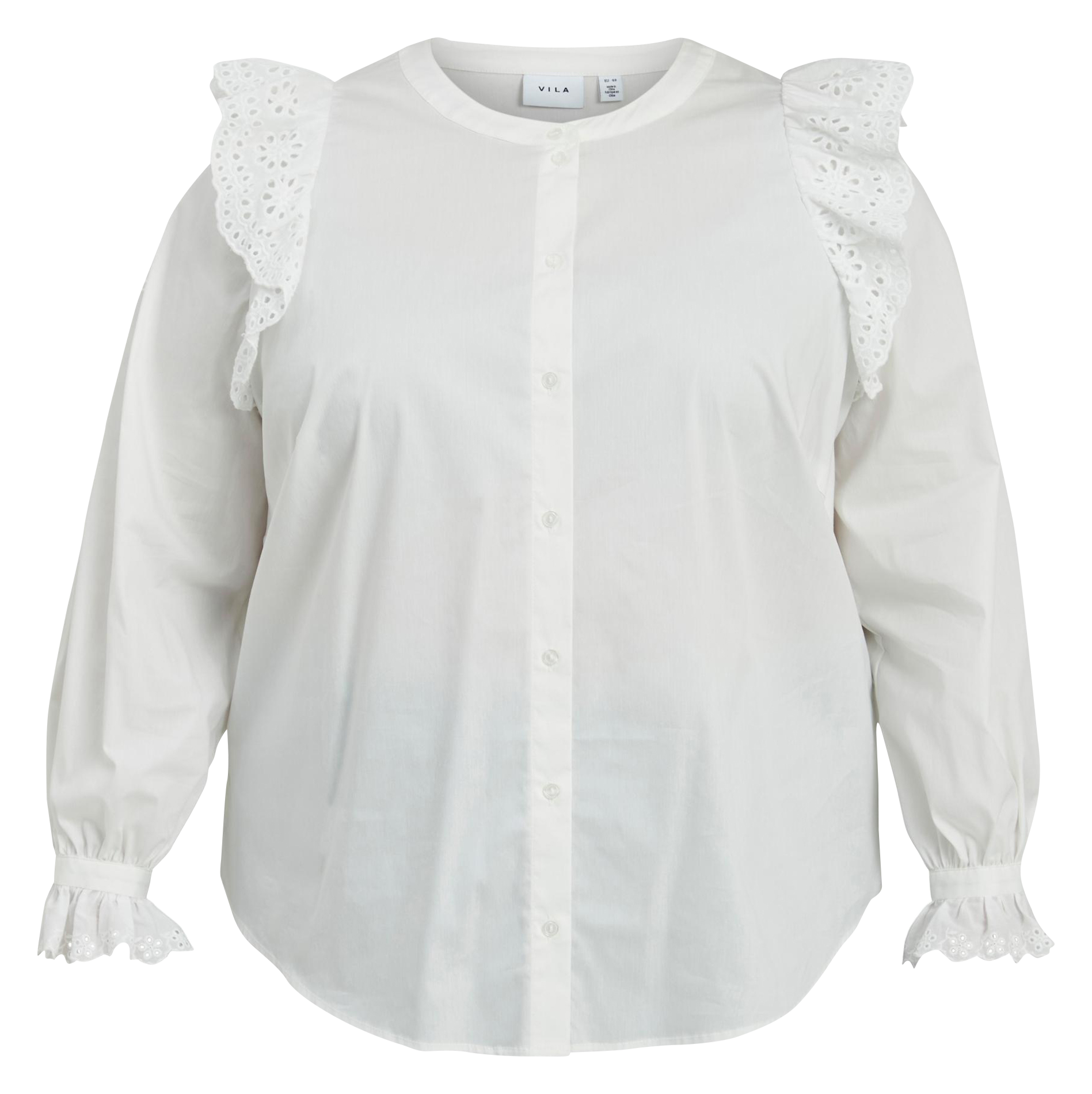 Chemise col rond à dentelle en coton méléngé | Blanc