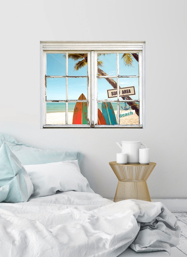 queence Wandsticker »Surf Area Beach« Wandsticker, Wandbild, selbstklebend, Surfer