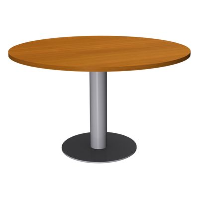 Table de réunion ronde - diam 100 cm - pieds tulipe alu - plateau imitation merisier