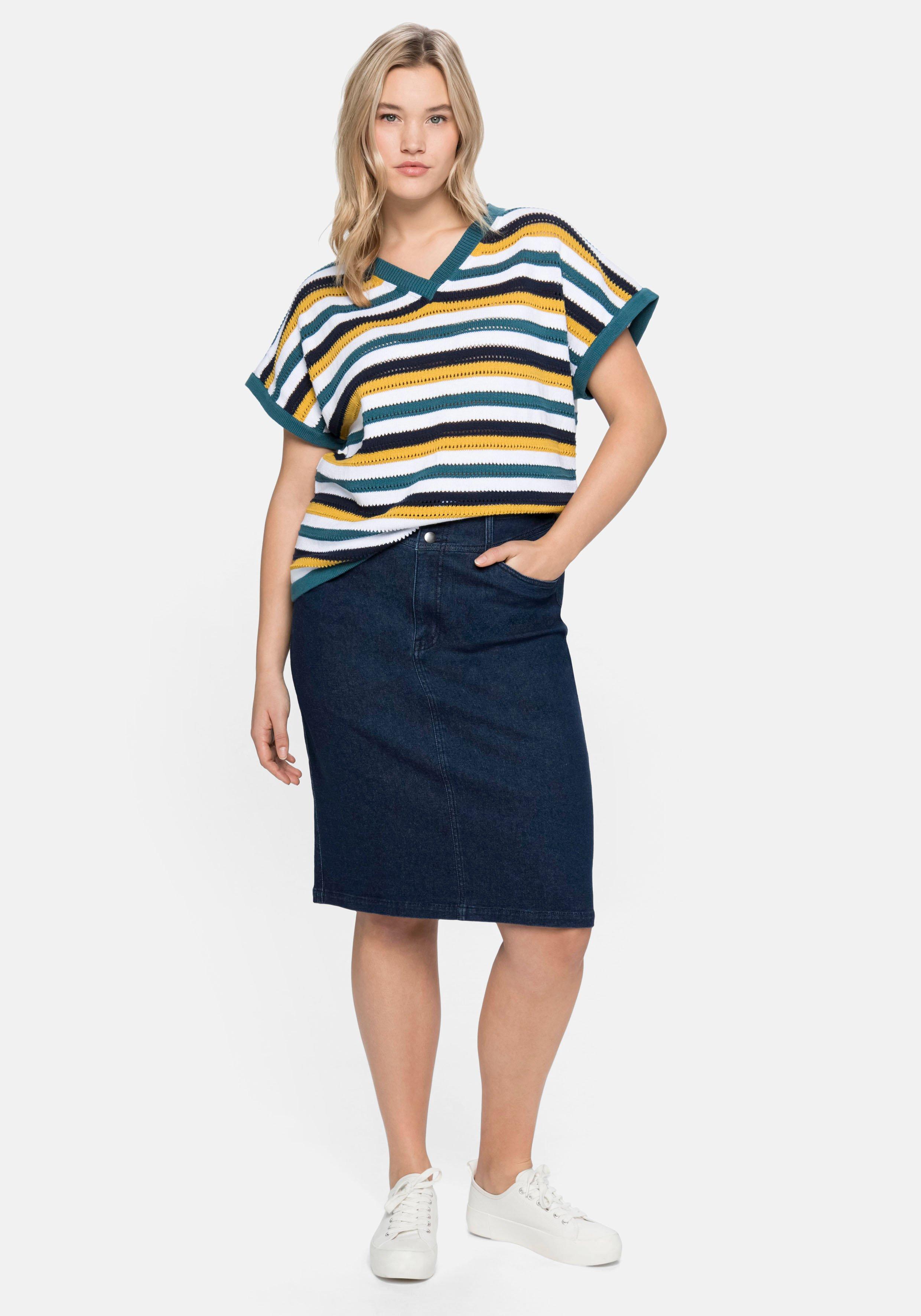 Jeansrock mit breitem Bund und Schlitz hinten