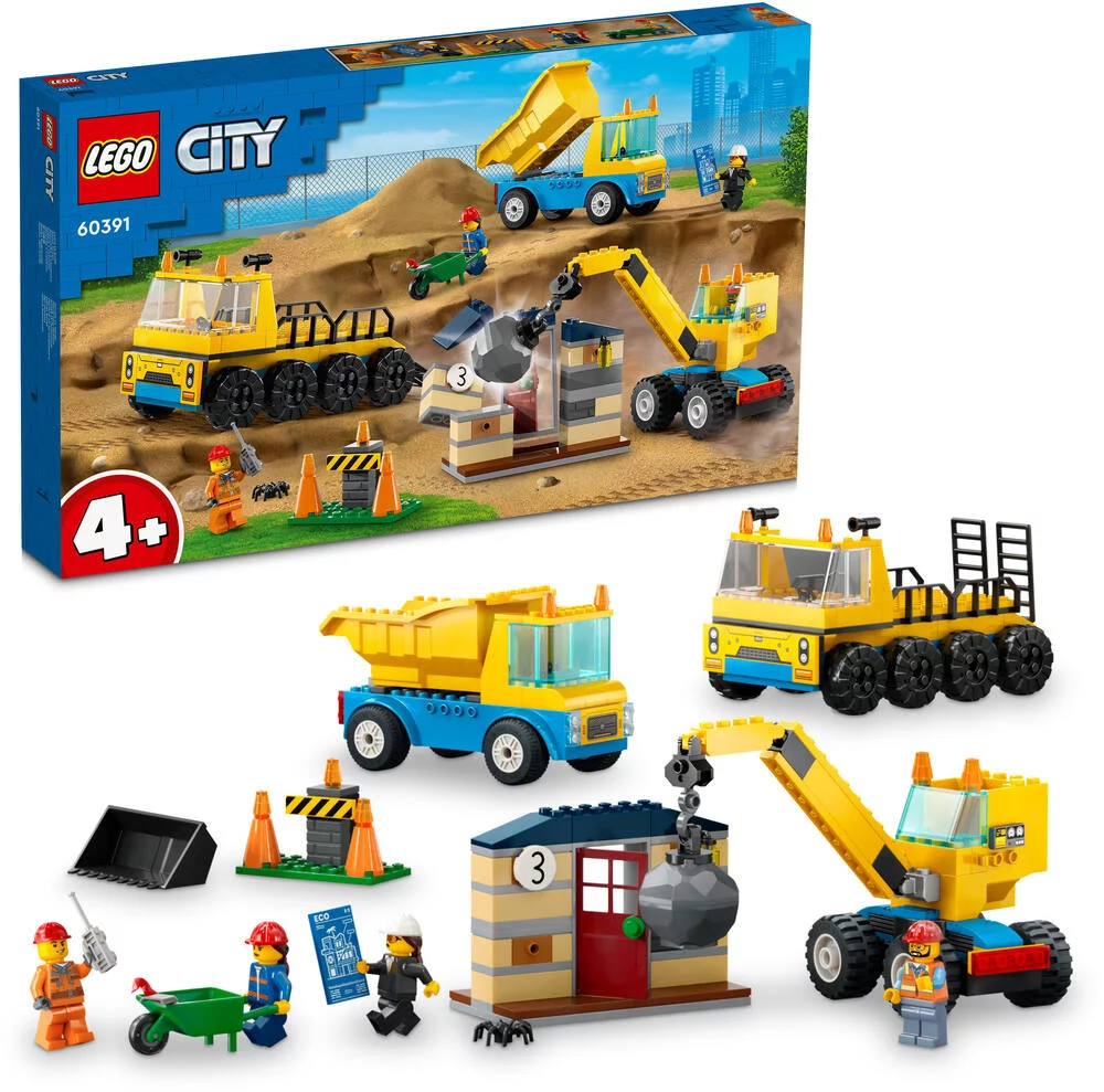 LEGO®CITY 60391 - LES CAMIONS DE CHANTIER ET LA GRUE A BOULE DE DEMOLITION