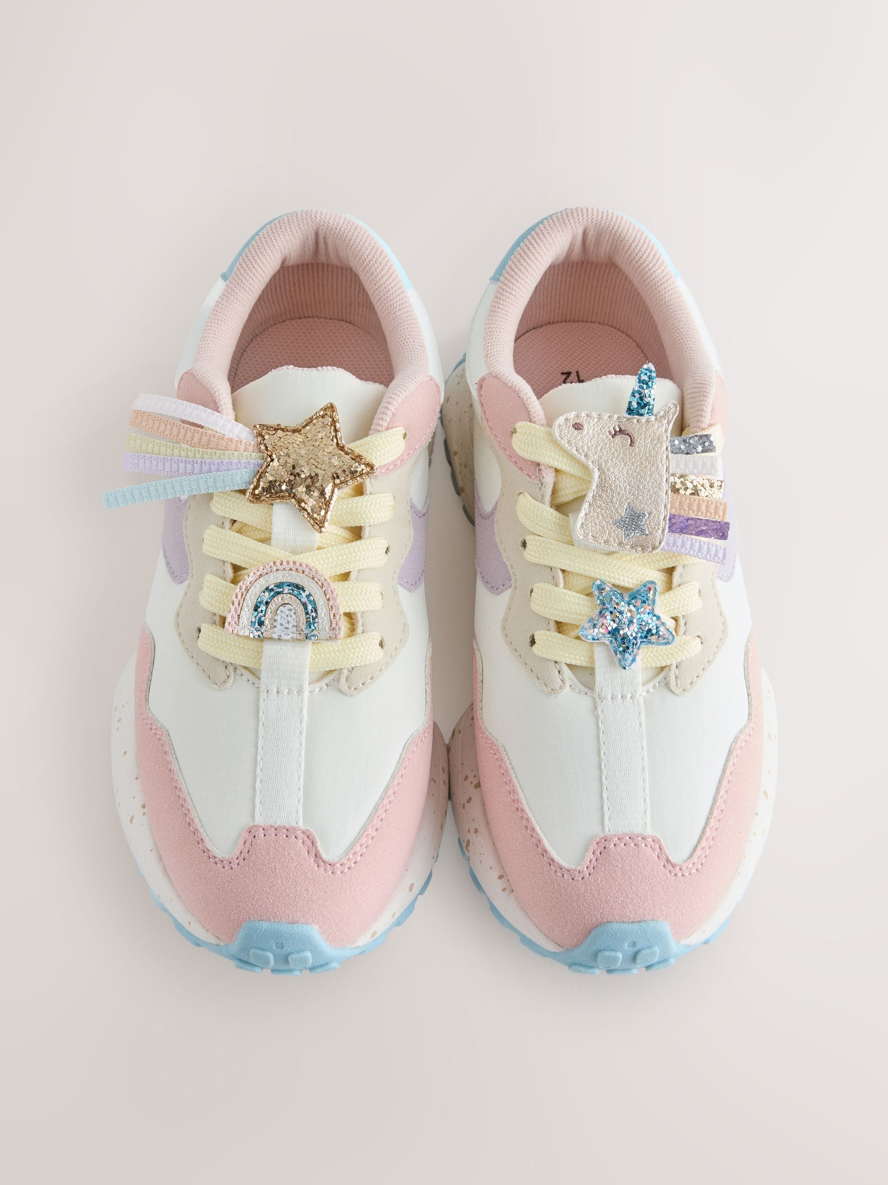 Roze pastel eenhoorn - Vetersneakers met dikke zool