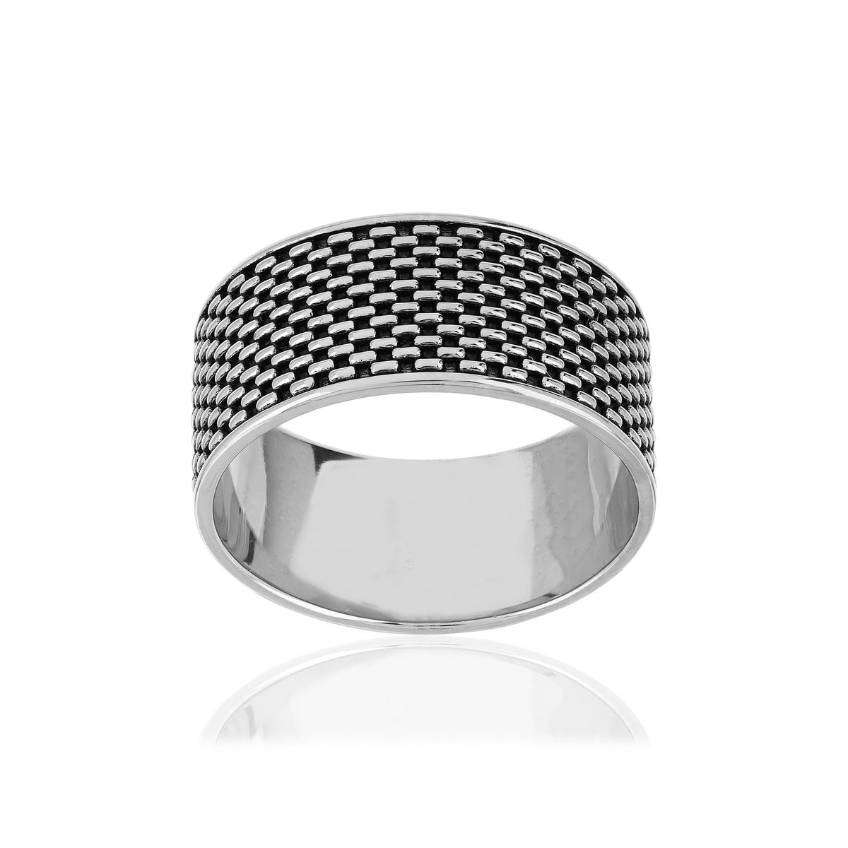 Bague argent 925 motifs noirs