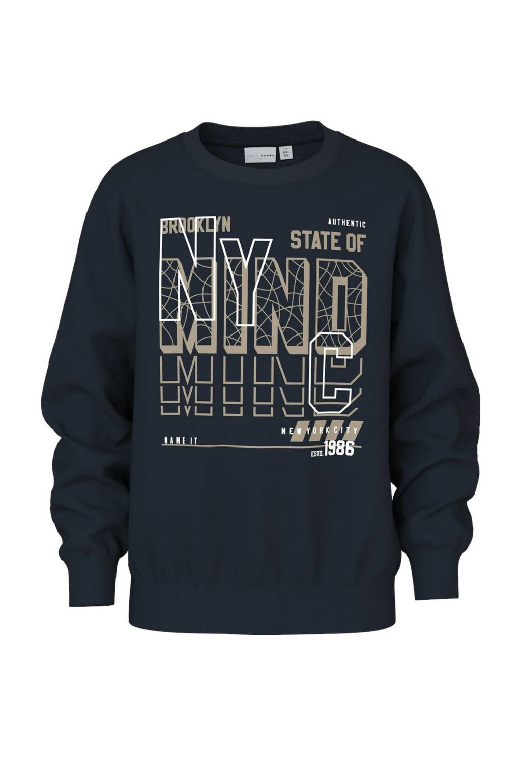 NAME IT sweater NKMVILDAR met printopdruk donkerblauw