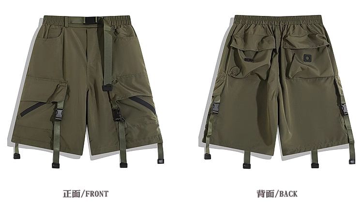 purplelouve - Effen cargoshorts met elastische taille en gespen