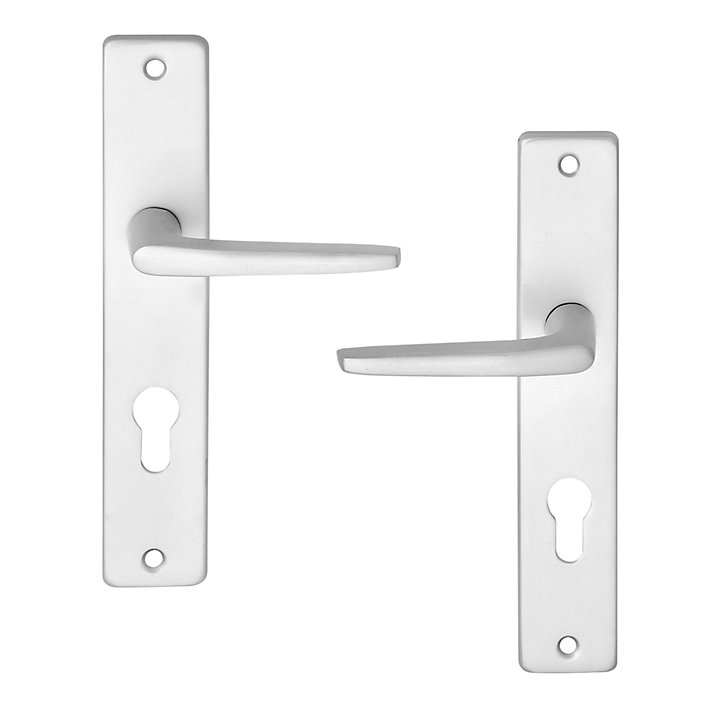 Ensemble poignée sur plaque rectangulaire Colan effet argenté satin gris chromé L.106mm x l.39.8mm entraxe 195mm