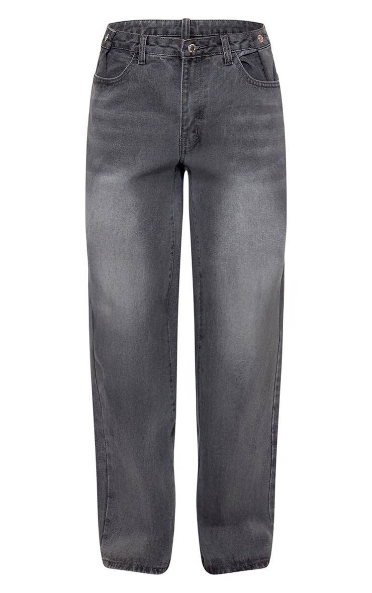 Washed Grey Jean Large À Détails Boutonnés