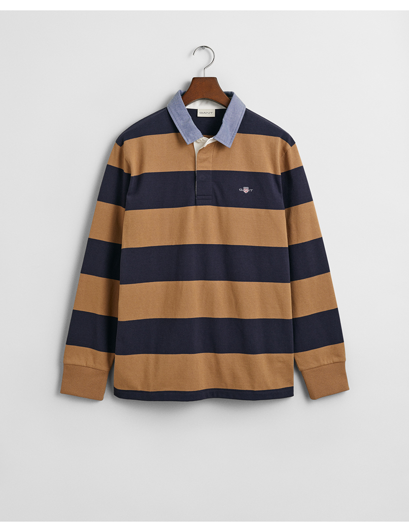 Heavy Khaki Green Striped Chambray Polo