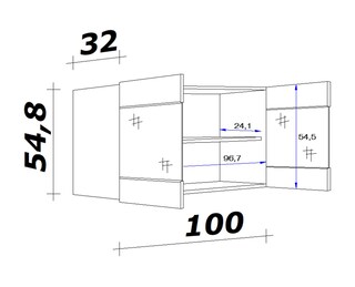 Küchen Glas-Hängeschrank VALERO 100 cm Eiche/ weiß