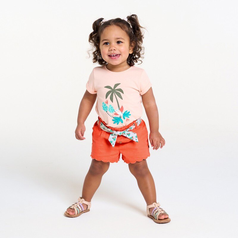 Short festonné à ceinture imprimée orange bébé fille Orange