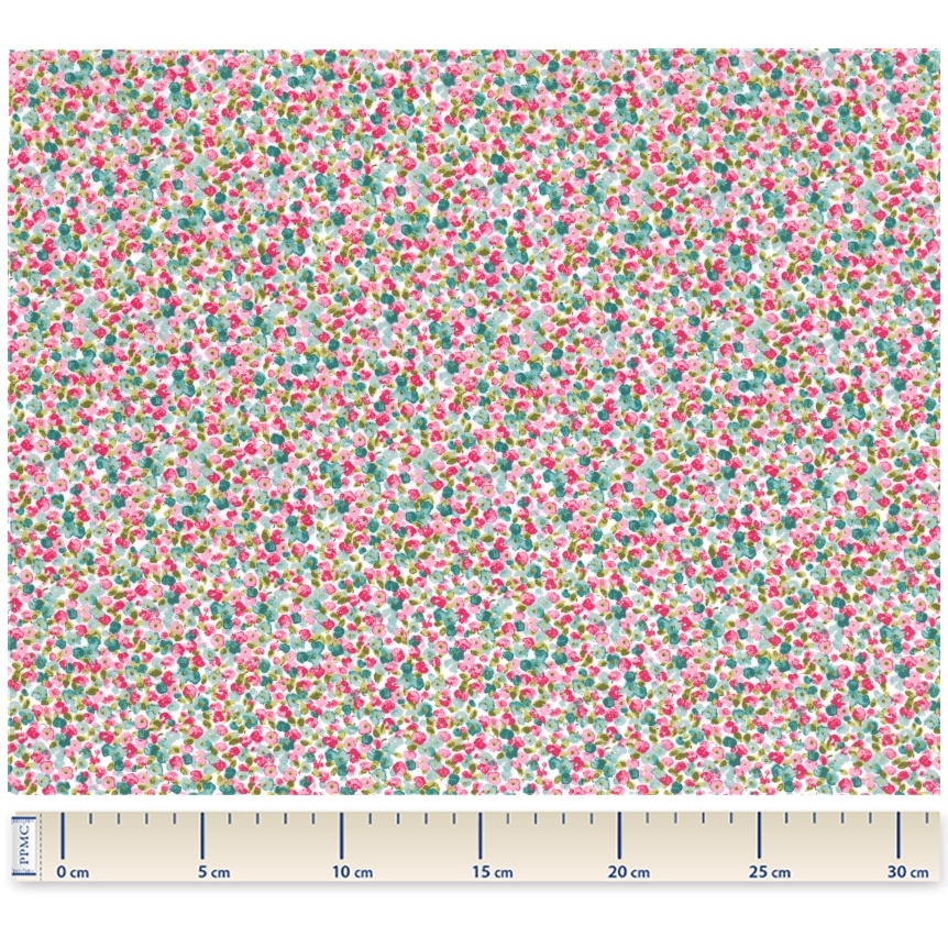 Coupon Tissu 50 Cm Ex2324 Oeillets Rose Vert