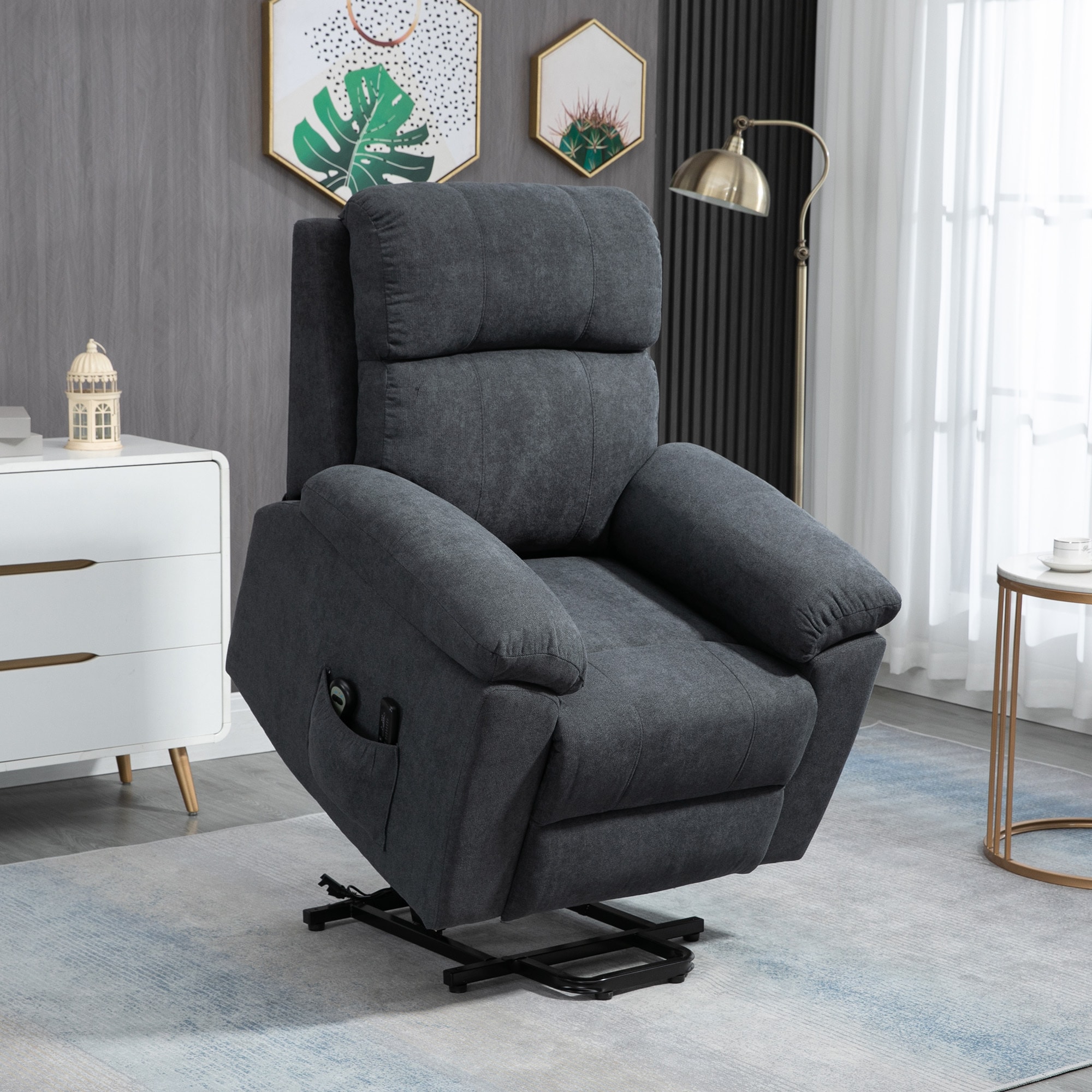 HOMCOM Relaxsessel mit Aufstehhilfenfunktion und 8 Massagemotoren grau 89L x 99B x 103H cm