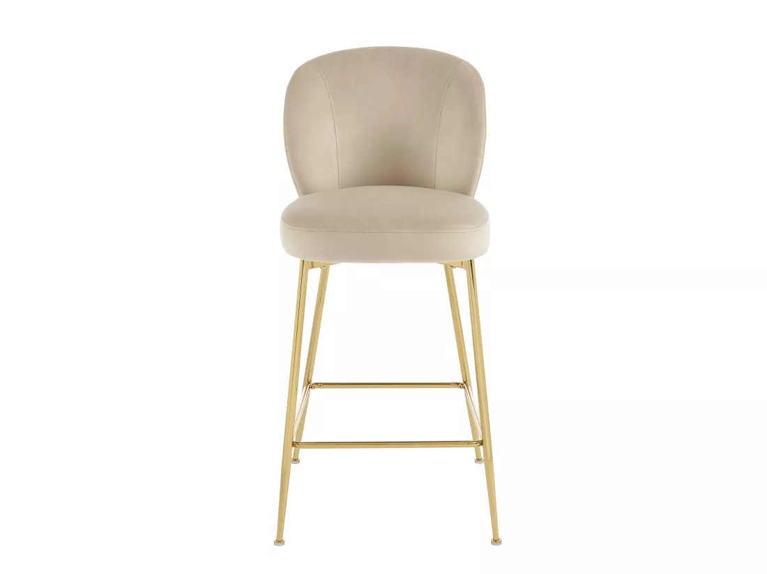 Lot de 2 tabourets de bar en velours et métal doré - Beige - POLPONA de Pascal MORABITO