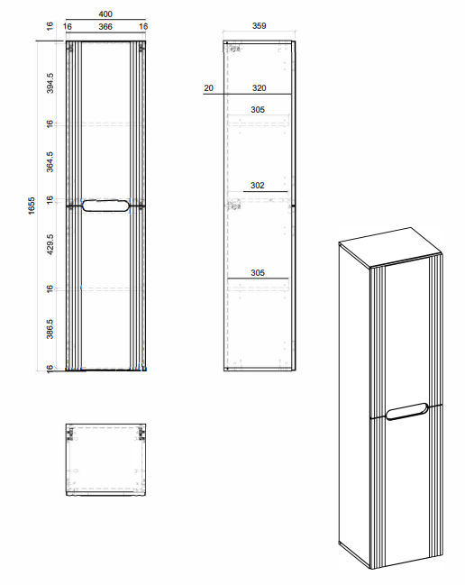 Comad Fiji kolomkast 40x35x165cm wit