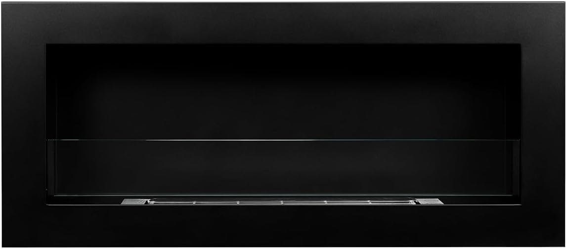 Divina Fire Kamin Wandkamin oder Einbaukamin Livorno schwarz L 90 x B 12 x H 40 mit Glas