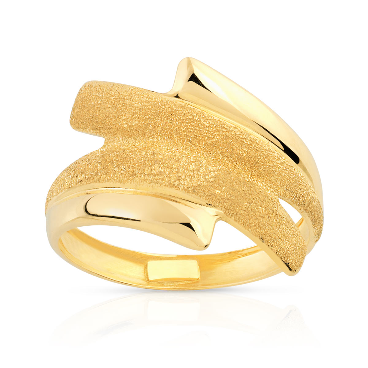 Bague or 750 jaune polie et granité
