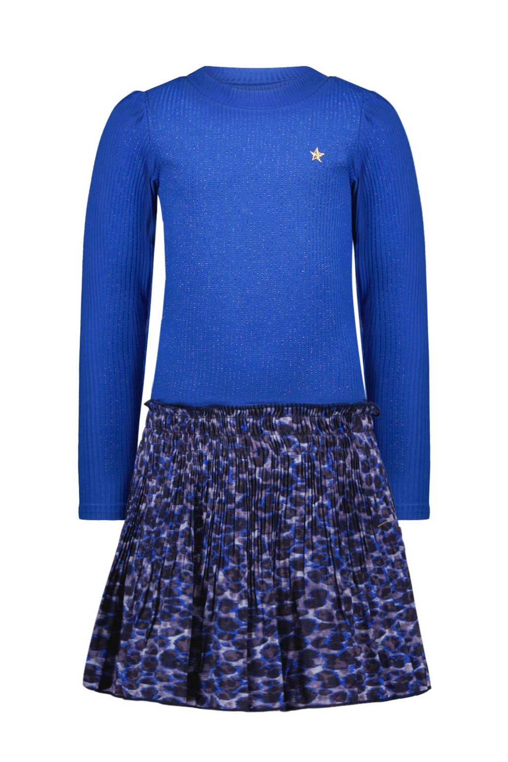 Like Flo jurk Mandy met all over print en glitters kobaltblauw/paars