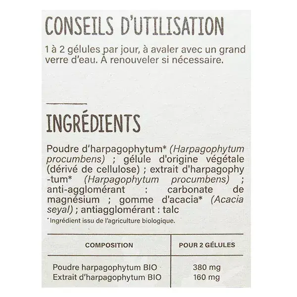 Nutrisanté Les Nutri'Sentiels Harpagophytum Orgânico 30 cápsulas