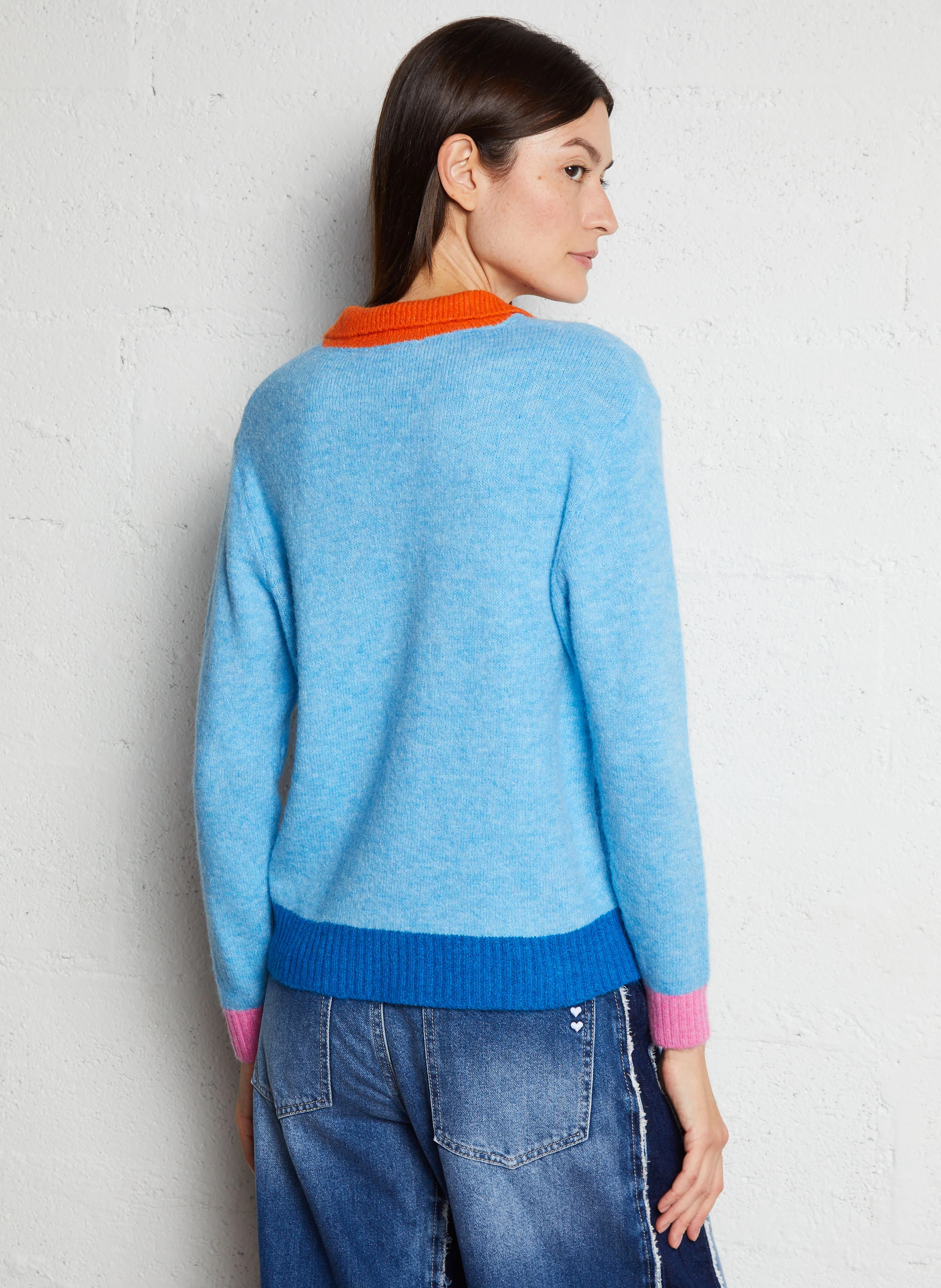 DANZA - Pull droit col classique tricolore | Multicolore