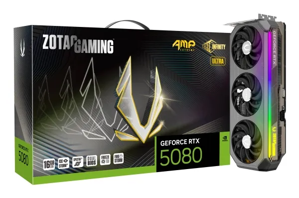 ZOTAC GAMING GeForce RTX 5080 AMP Extreme INFINITY ULTRA - Grafikkort - GeForce RTX 5080 - 16 GB GDDR7 - PCIe 5.0 x16 - 3 x DisplayPort, HDMI