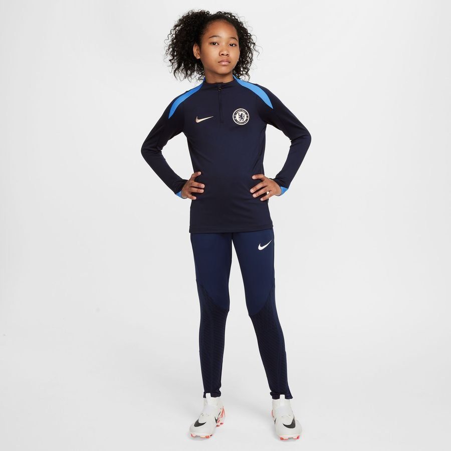 Chelsea Maillot d'Entraînement Dri-FIT Strike Drill - Bleu Foncé/Orange Enfant