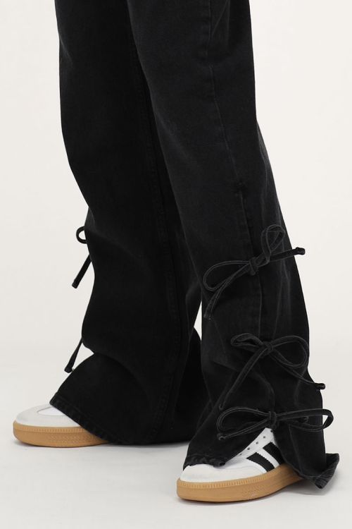 Zwarte wide leg jeans met strikjes