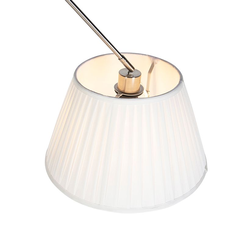 Hanglamp staal met plisse kap crème 35 cm - Blitz
