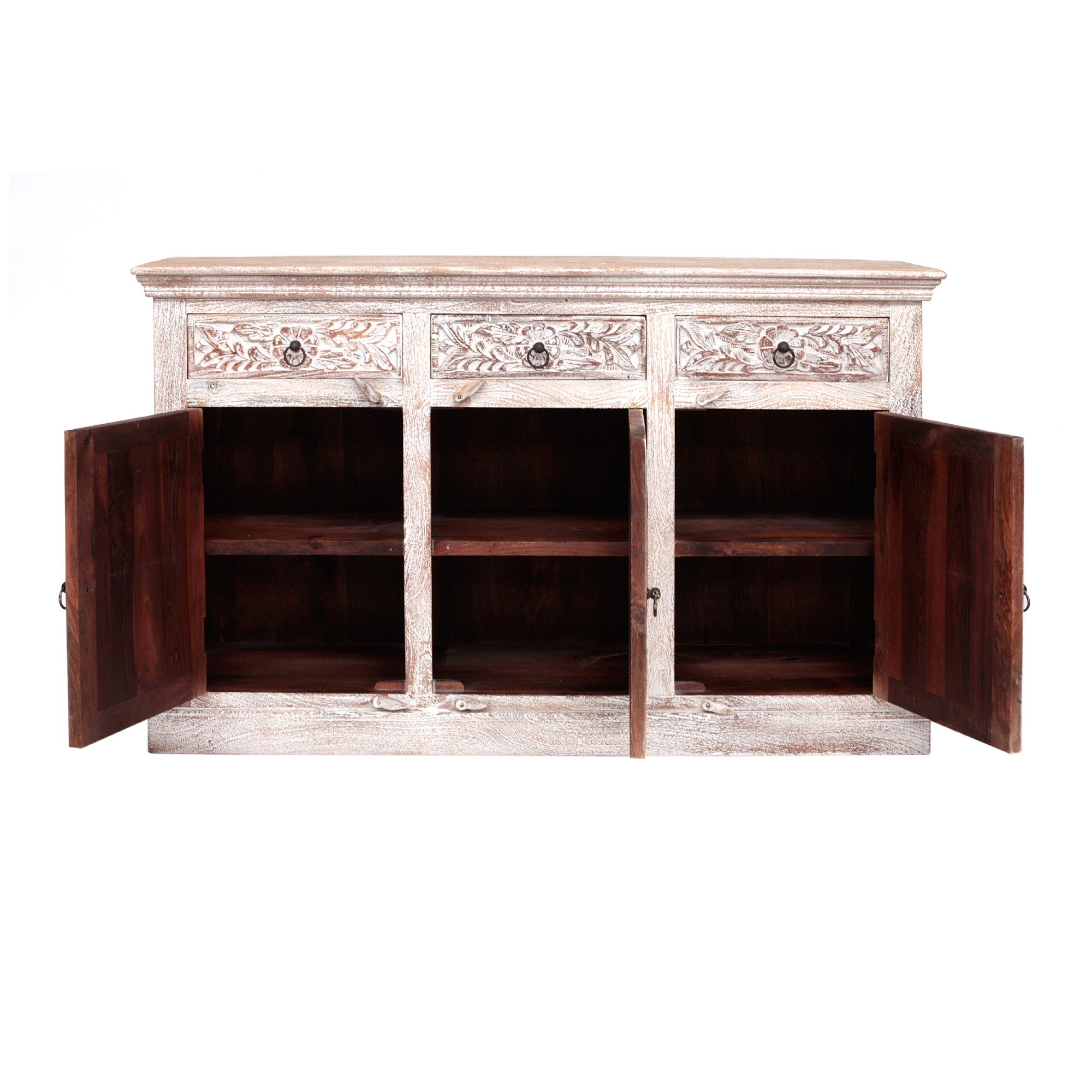 Sideboard 'Germois', weiß gekälkt, B 150 cm, H 90 cm, T 45 cm von fischer's lagerhaus