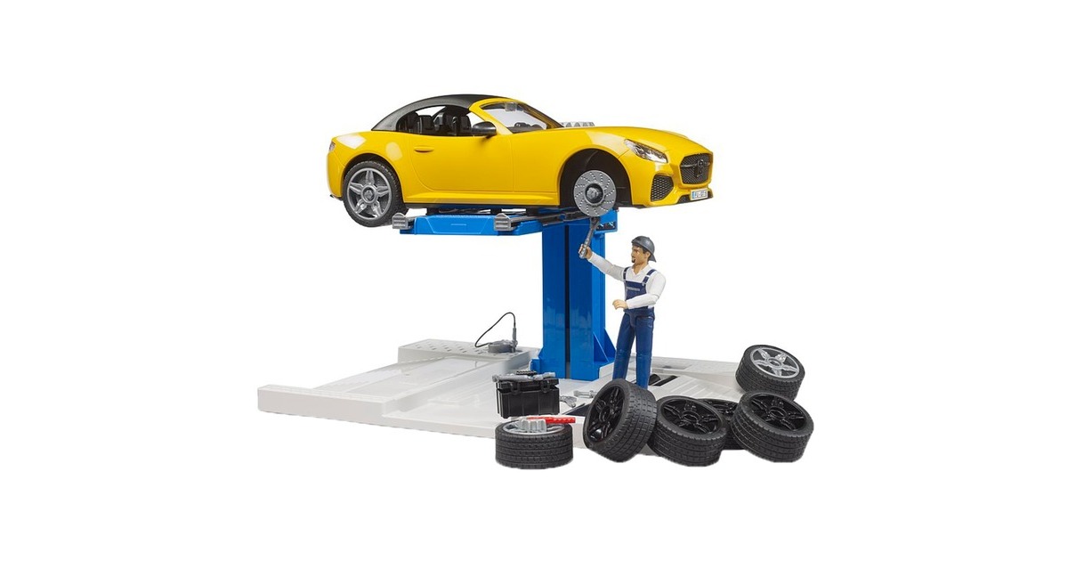 bruderbworld Car Service Centre + BRUDER Roadster Speelgoedvoertuig  (62112)