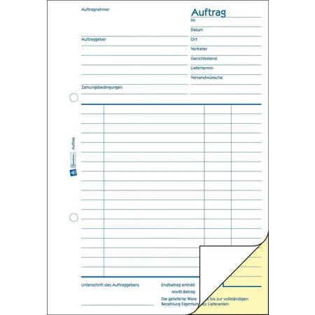 Avery Zweckform 1725 Auftrag, A5, selbstdurchschreibend, 2x40 Blatt