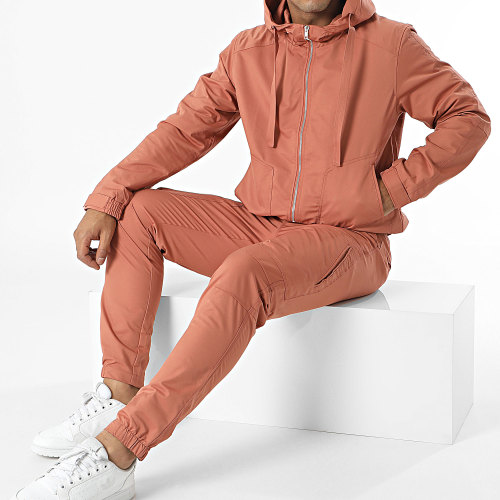 Ensemble Veste Zippée Capuche Et Pantalon Cargo Rouge Brique