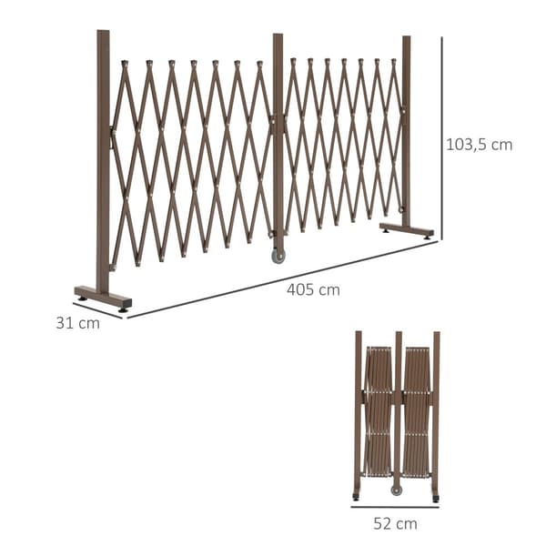 Scissor Gate Barrier Utvidbar 52-405 Cm Hage Aluminium Brun H103,5 Cm
