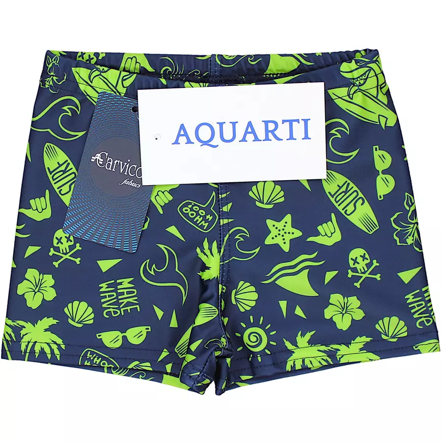 Aquarti Jungen Badehose Gestreift mit Motiven dunkelgrün