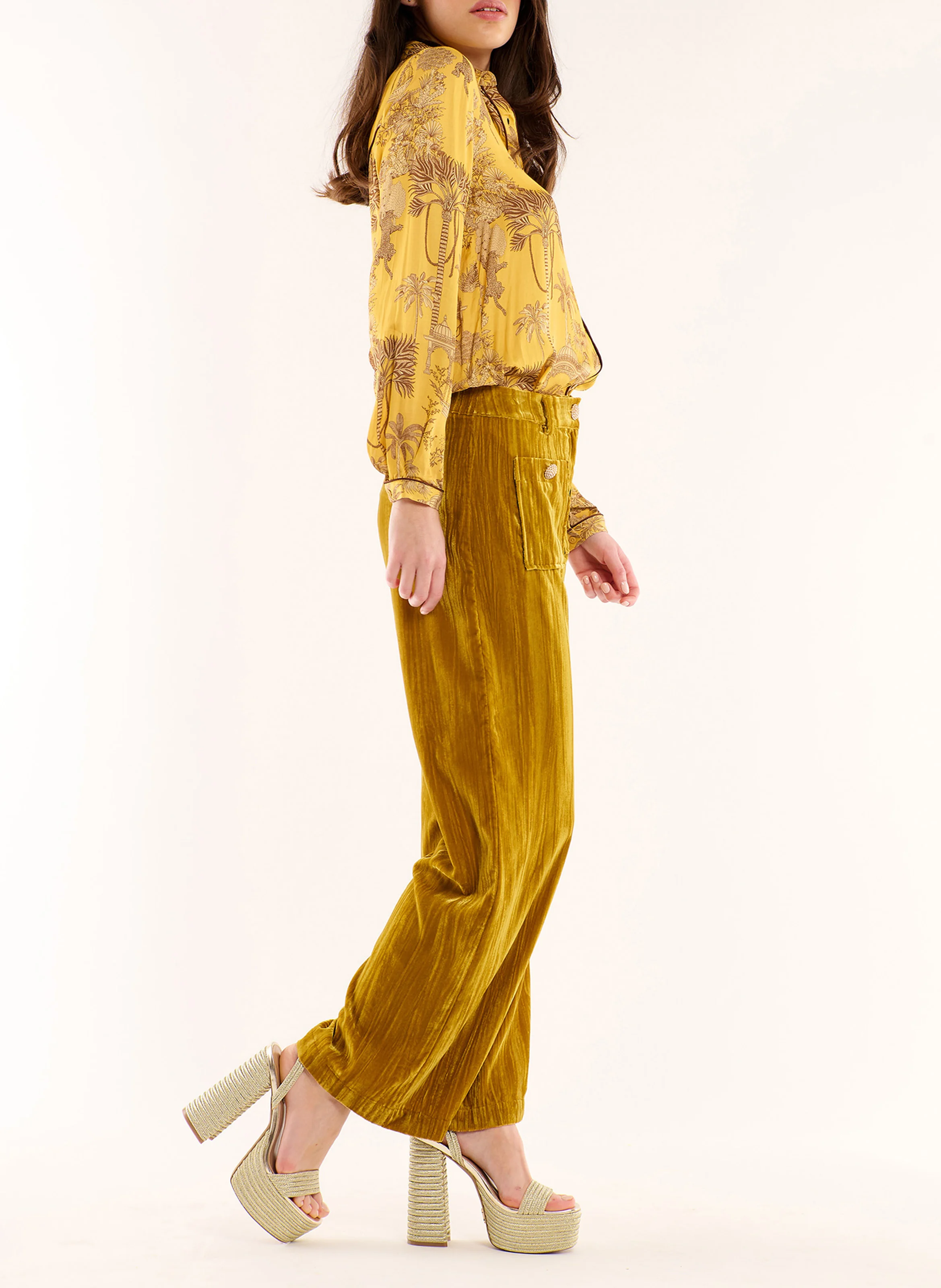 KOFFI - Pantalon large effet velours | Marron
