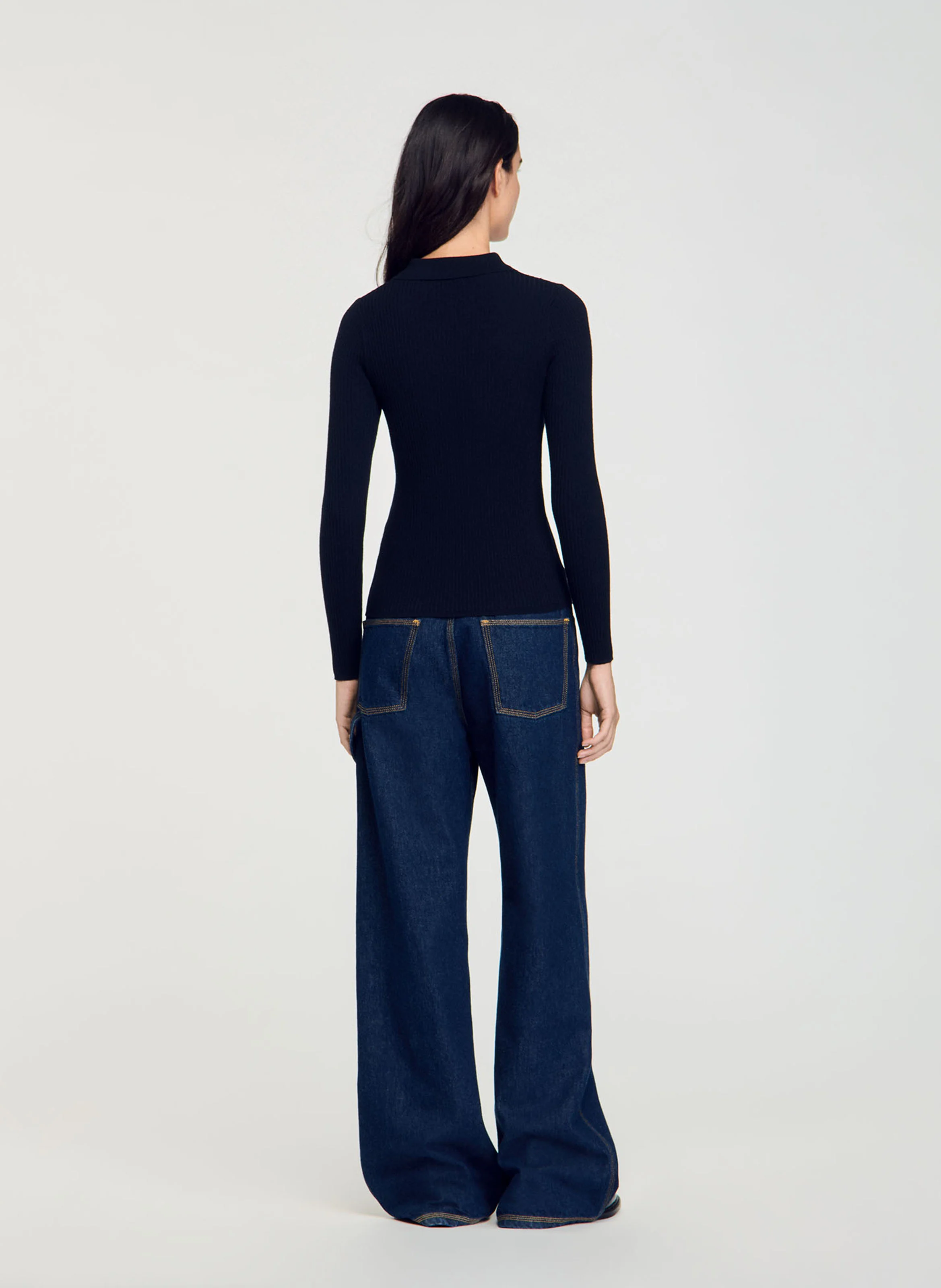 Pull col polo droit en maille | Bleu