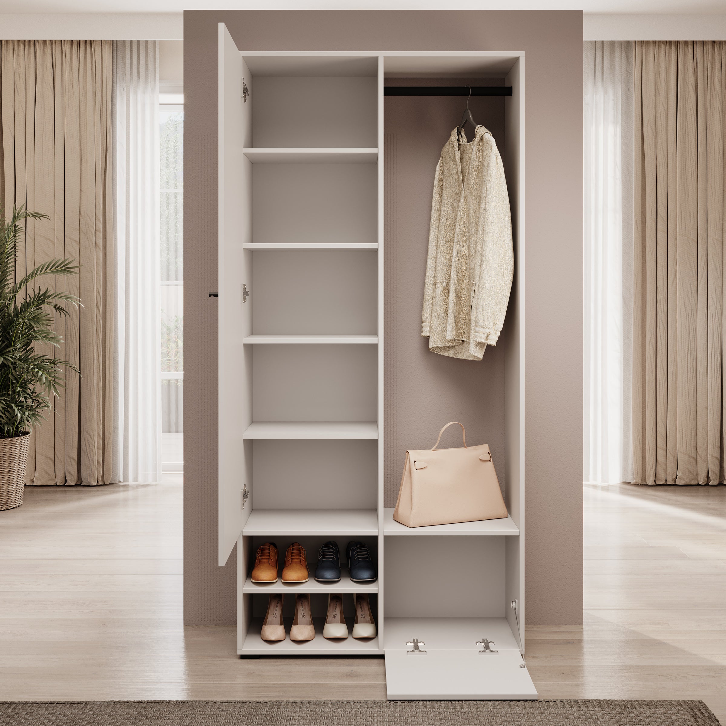 Deacon - Halkast met 2 deuren - Wit - 90x33x190 cm